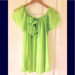 Anthropologie Silk HOST❣️PICKpolkadot lime lined sheer peasant blouson Size Sm